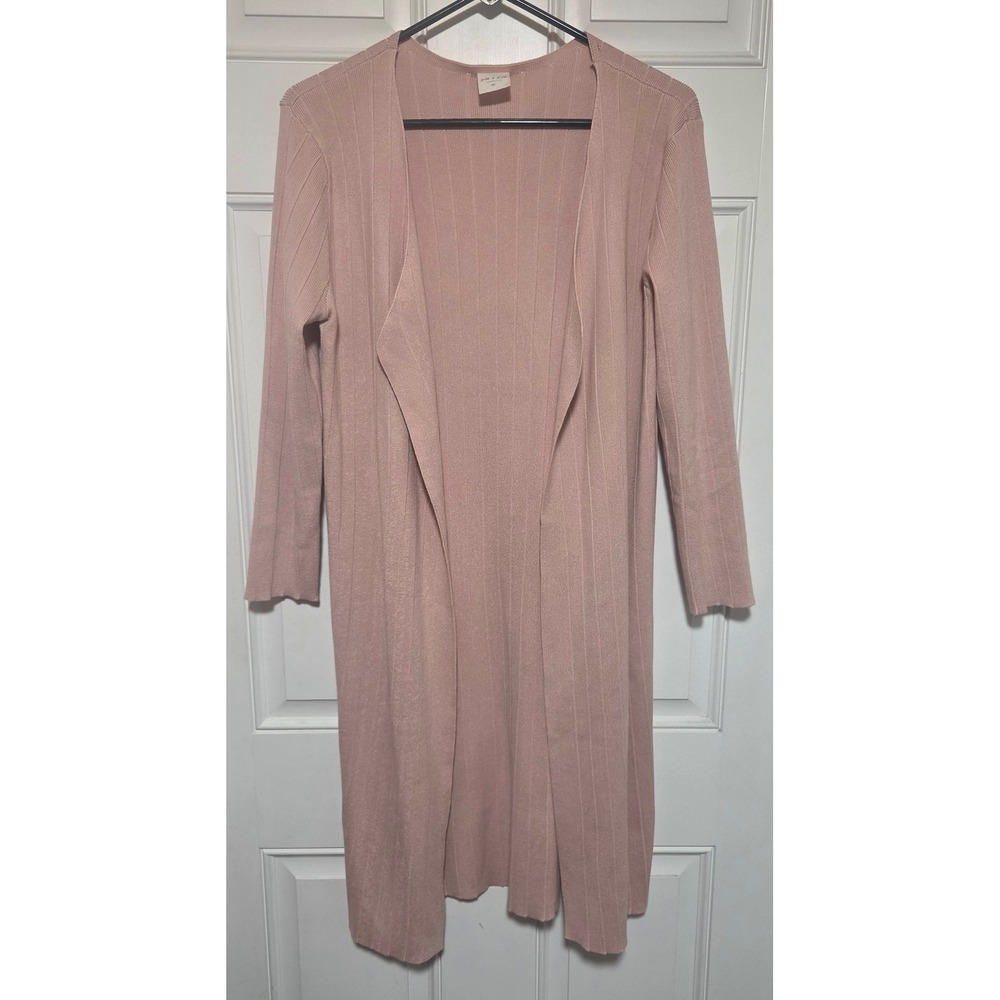 Silk & Salt Ribbed Longline Cardigan Dusty Rose Pink Open Front Duster Large